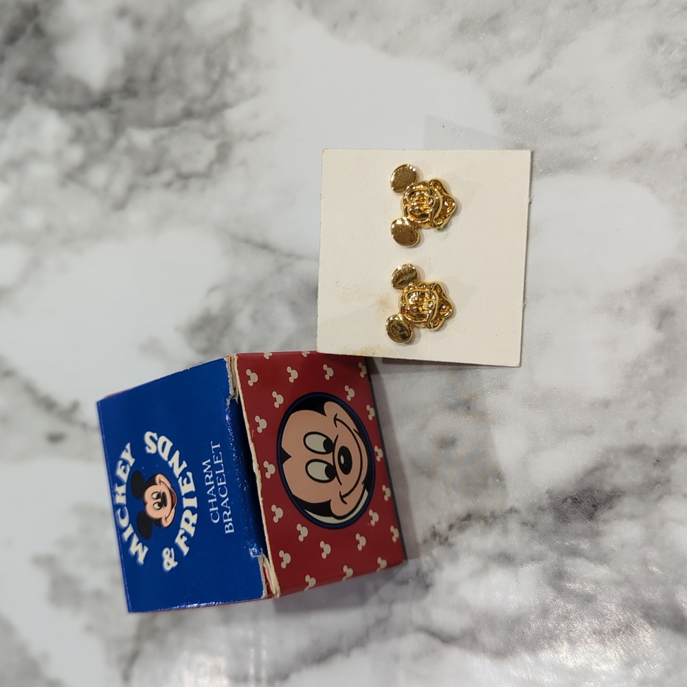 Avon Vintage Mickey & Friends Gold Toned Post Back Earrings